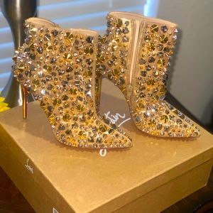 Christian louboutin Gold so full Kate 100 spike studded heel boot/booties